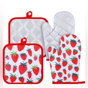 4 Pcs Oven Mitts & for Cooking and Baking Non-Slip, Heat Resistant - New